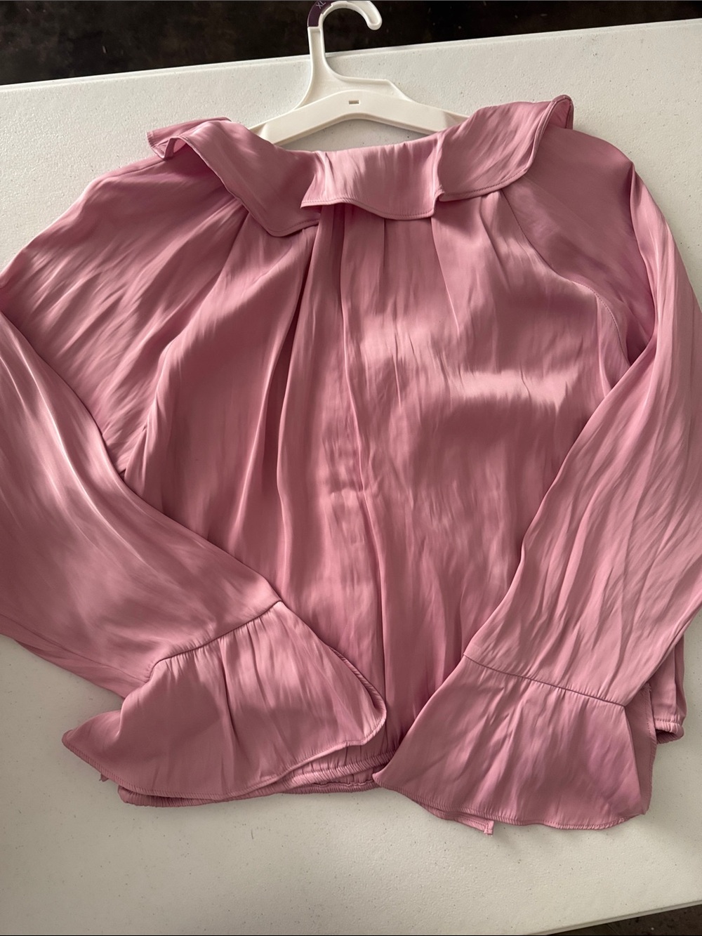 a new day Rose Pink Ruffle Satin Blouse - Picture 7 of 7